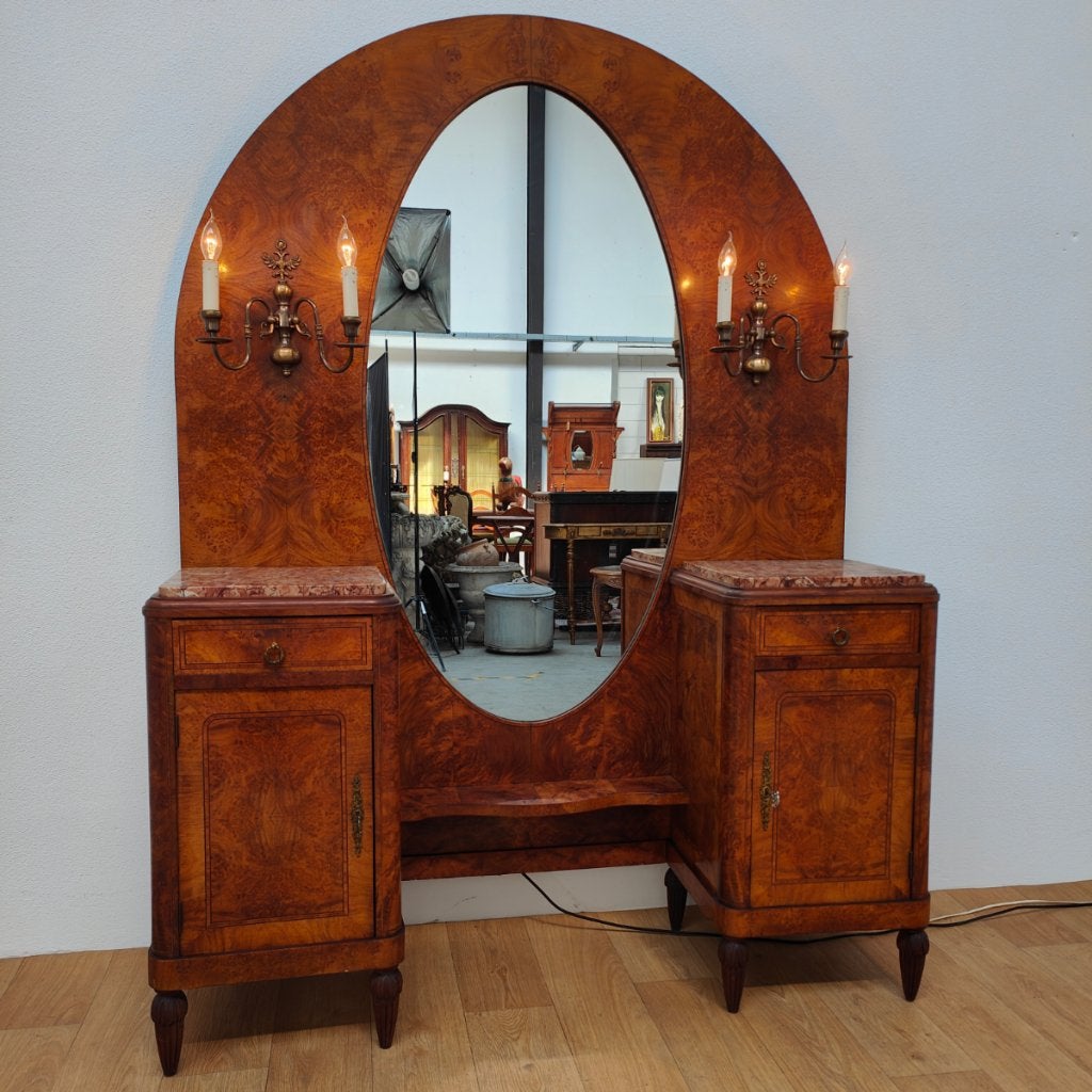 Vintage Art Deco kaptafel make-up tafel marmer blad, Valkenswaard, Gebruikt, Info@flashbackfurniture.nl, Flashback Furniture