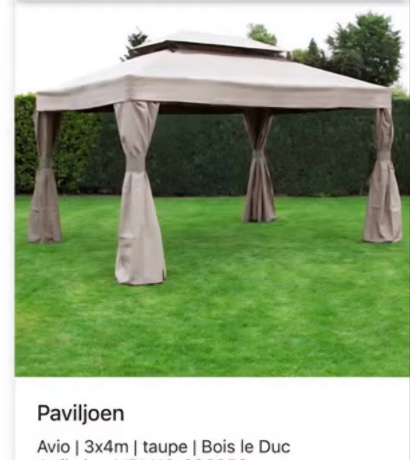 Avio Paviljoen 3x4m taupe - Bois le Duc, Ophalen, Zo goed als nieuw, 4 tot 6 meter, Paviljoen
