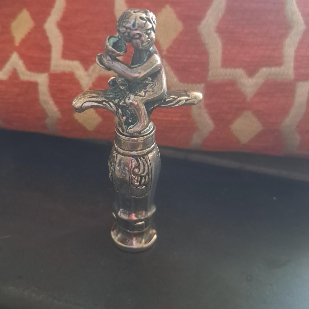 Antieke Zilveren Kurkentrekker met Bachus, Ophalen of Verzenden, Zilver
