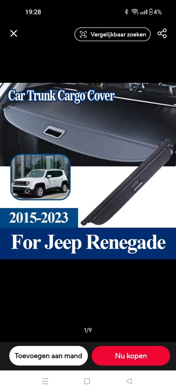 Rol hoedenplank / kofferbak afdekker Jeep Renegade (nieuw), Ophalen of Verzenden, Nieuw