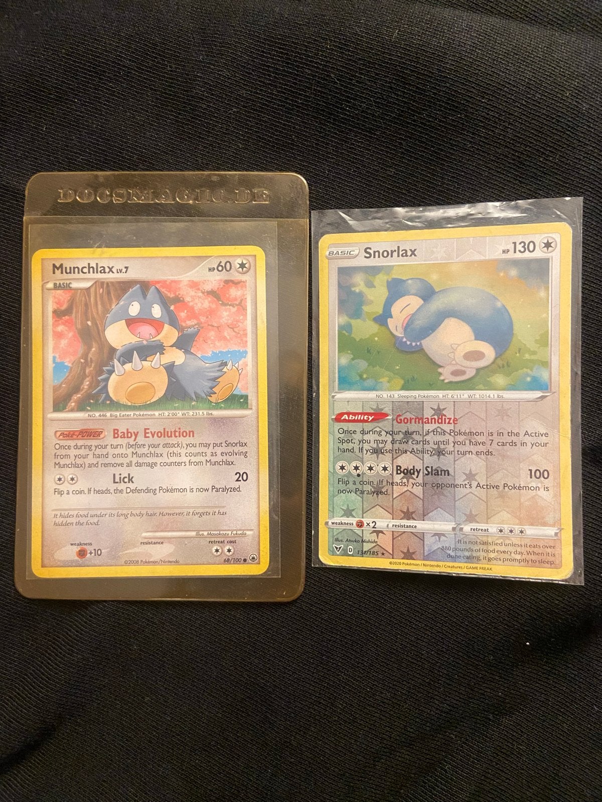 Munchlax LV.7 (68/100) en Snorlax reverse holo (131/185), Ophalen of Verzenden, Gebruikt, Meerdere kaarten