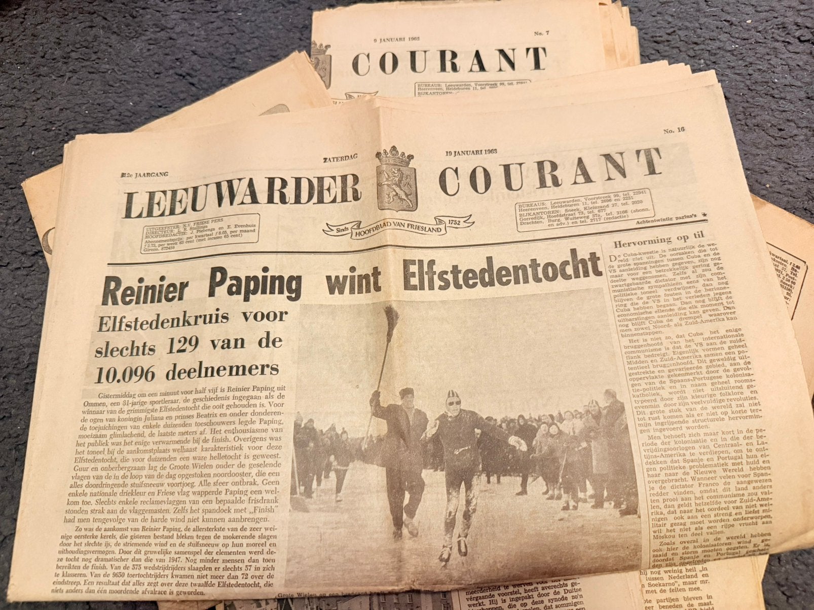 Krant uit 19 jan1963 Elfstedentocht origineel, Ophalen, 1960 tot 1980, Nederland, Krant