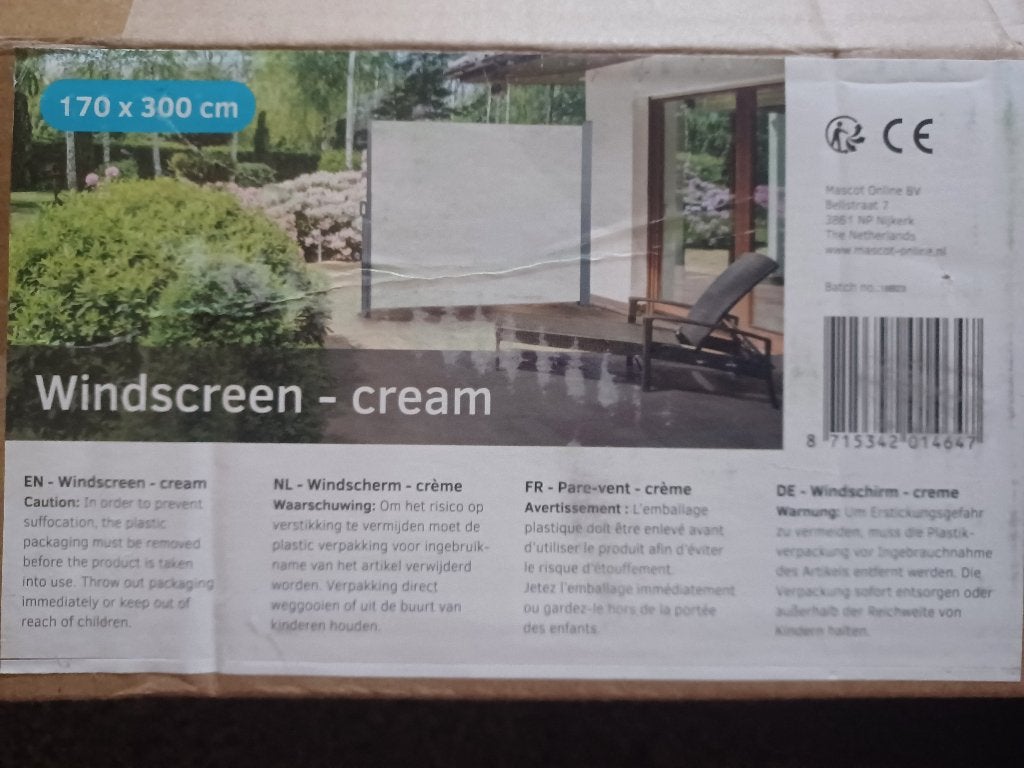 Wind- zonnescherm 300x170, Ophalen, Nieuw