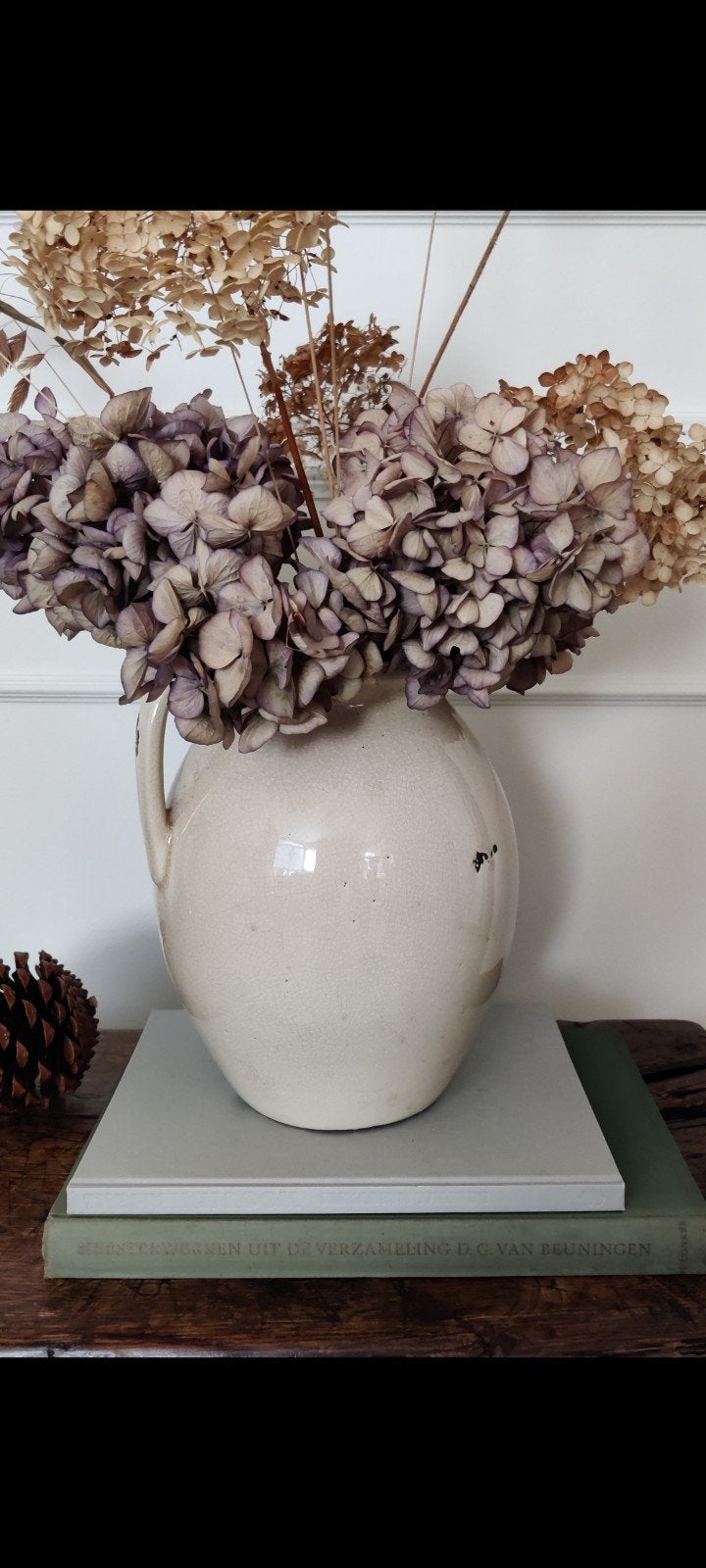 Robuuste vintage keramieken kruik/vaas., Ophalen, Beige