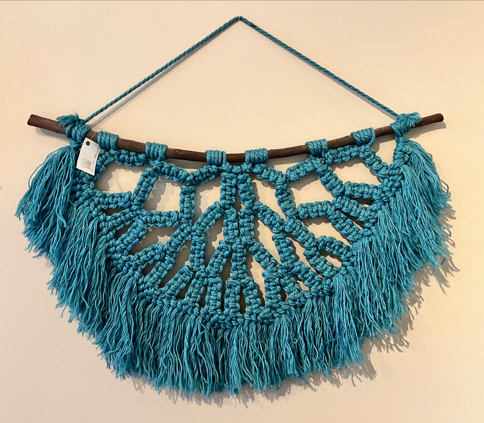 Boho Macramé Wandhanger - Turquoise - afmeting 56 x 34 cm, Textiel, Nieuw, Ophalen of Verzenden, Blauw