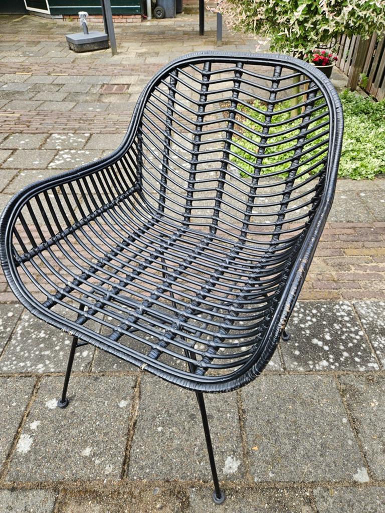 Zwart rieten stoel, Huis en Inrichting, Stoelen, Gebruikt, Zwart, Riet of Rotan, Ophalen of Verzenden