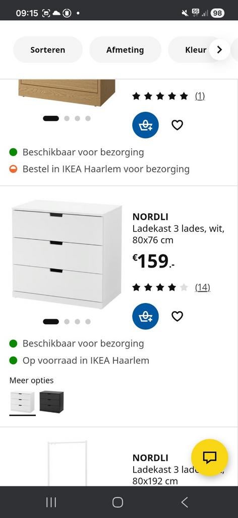 Nordli ladekast 3 lades wit van ikea, Ophalen of Verzenden, 25 tot 50 cm, 50 tot 100 cm, Minder dan 100 cm