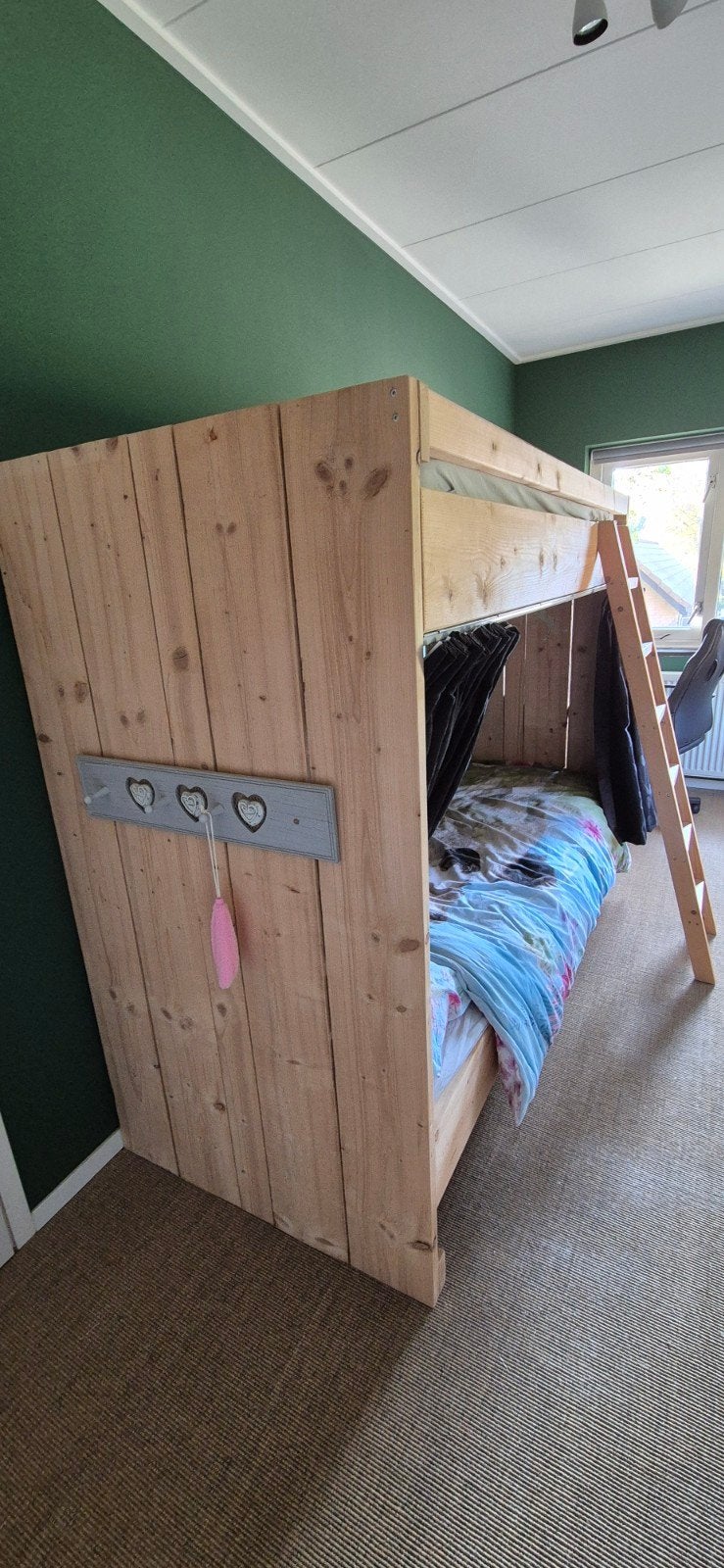 Robuust Steigerhouten Stapelbed met Matrassen, Huis en Inrichting, Ophalen, Gebruikt, 160 tot 180 cm, Tweepersoons
