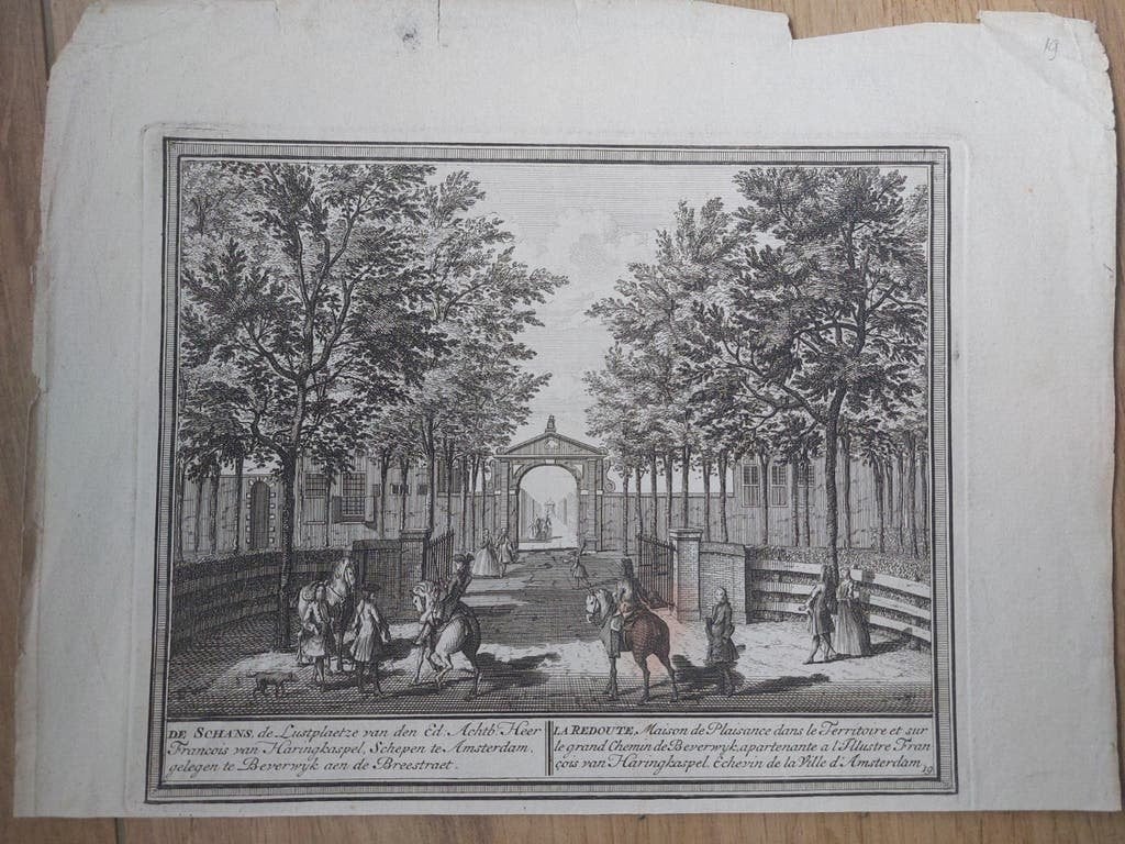 19 / De Schans in Beverwijk aan de Breestraat, Stadsgezicht, 17 cm, Ophalen of Verzenden, Gravure