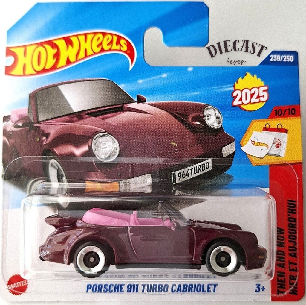 Hot Wheels Porsche 911 Turbo Cabriolet, Donker rood/roze, Ophalen, Nieuw, Auto