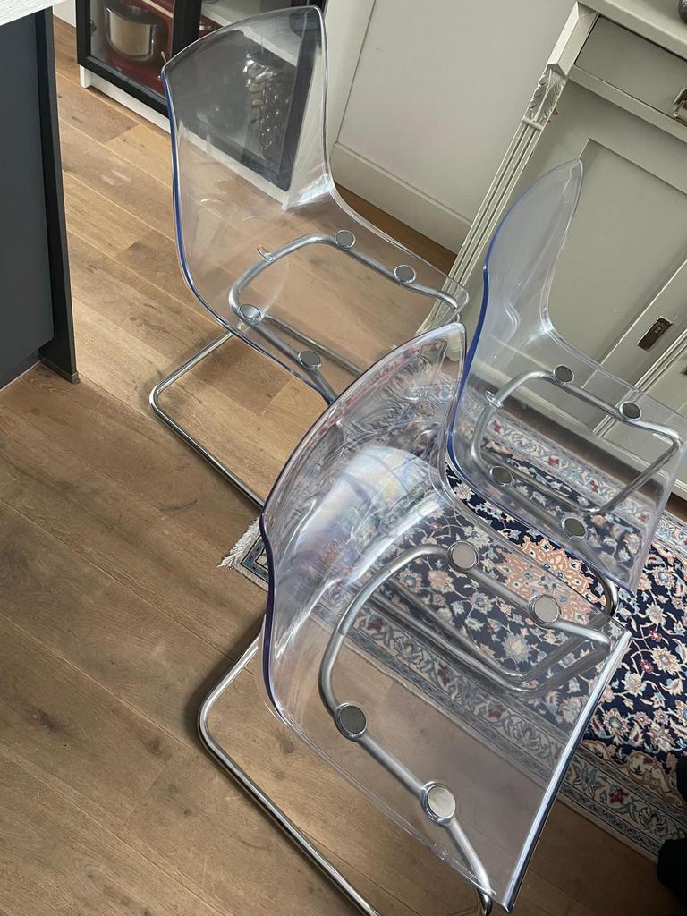 Tobias stoel Ikea 3x, Huis en Inrichting, Ophalen, Gebruikt, Grijs, Metaal
