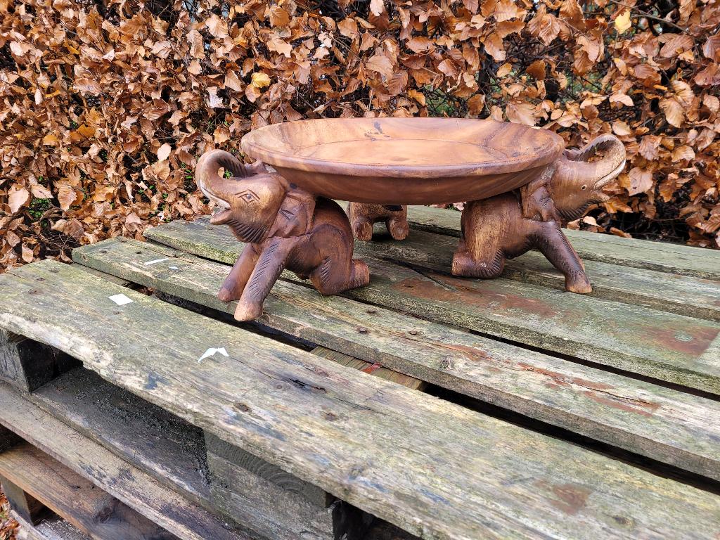 nr 2 handgemaakte teak houten olifanten schaal, Antiek en Kunst, Kunst | Beelden en Houtsnijwerken, Ophalen of Verzenden, Handgemaakt
