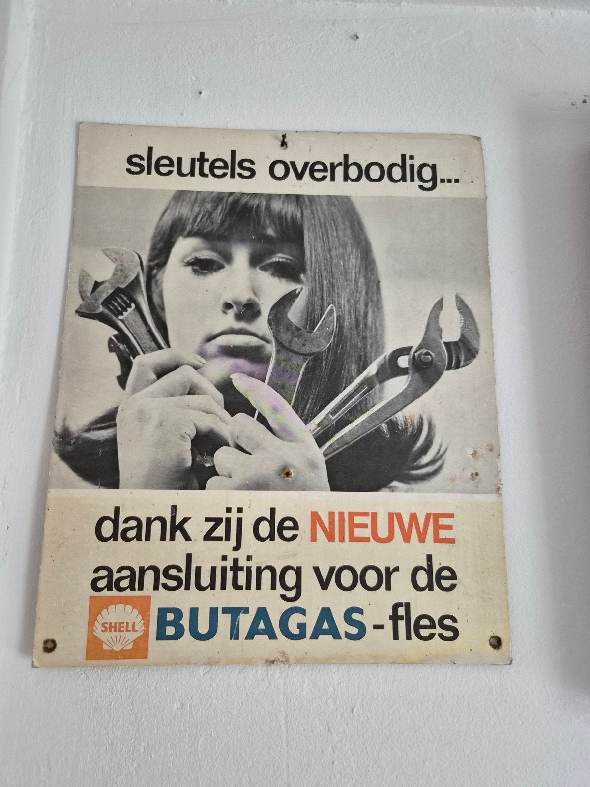 Shell Butagas Vintage reclame karton, Ophalen of Verzenden, Gebruikt, Reclamebord