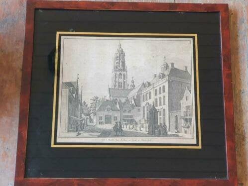 Gravure markt stadhuis kerk Rhenen C. Philips 1753, Antiek en Kunst, Ophalen