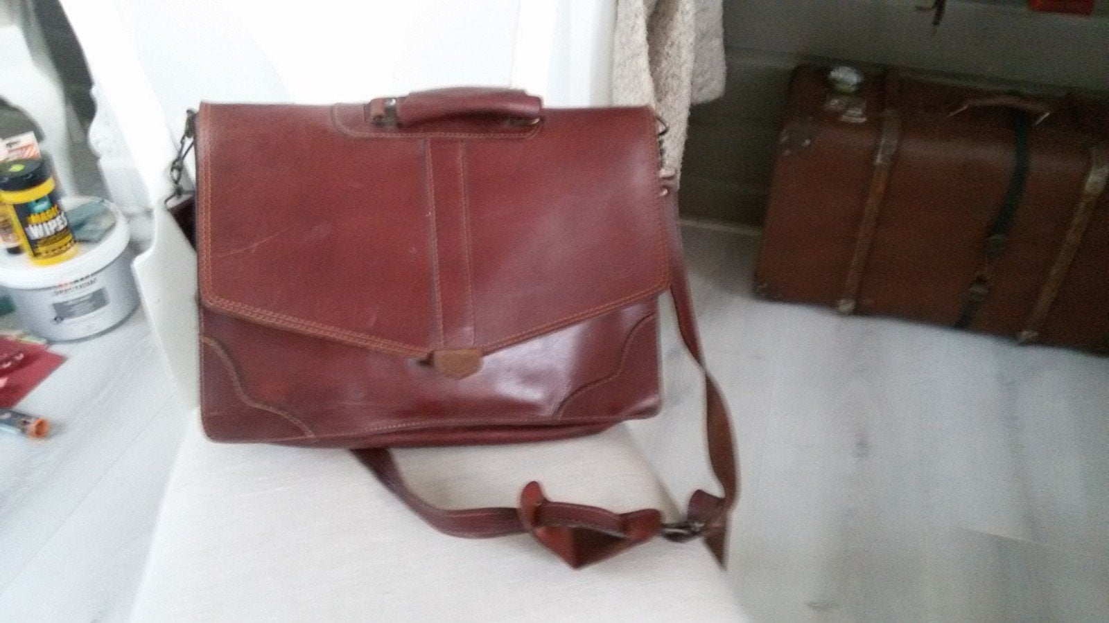 old fashion schooltas bruin leder, Ophalen of Verzenden, Gebruikt, Bruin, Leer