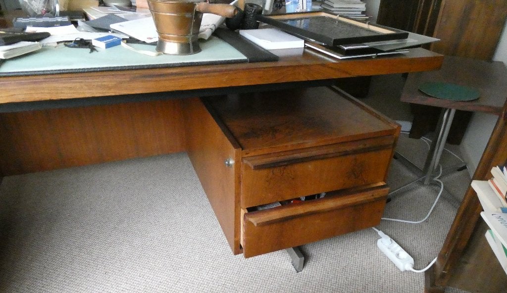 bureau rond 1950, Ophalen, Gebruikt, 180 cm, Bruin