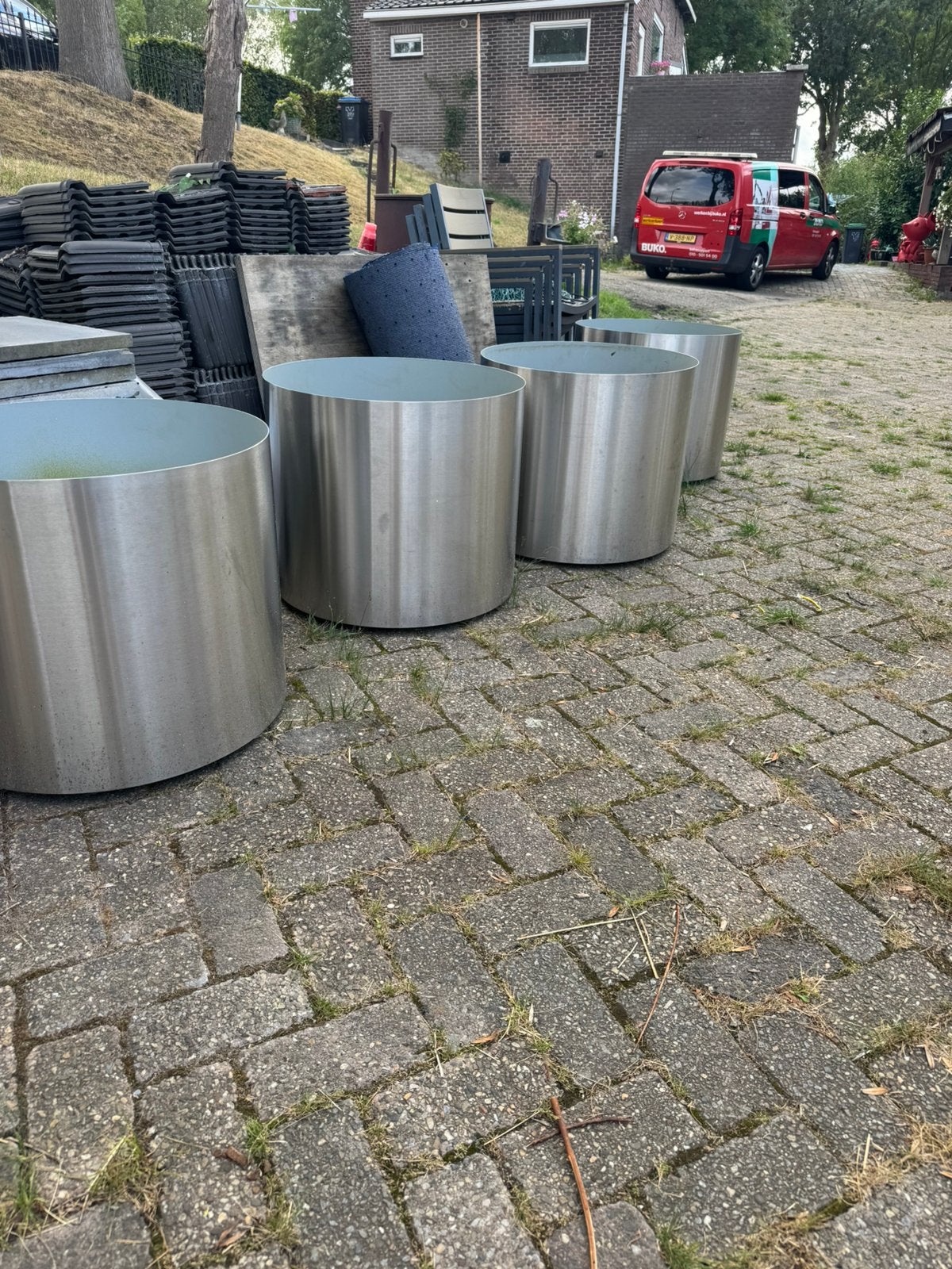 Rvs bloem/planten bak, Ophalen, Zo goed als nieuw, Rond, Metaal