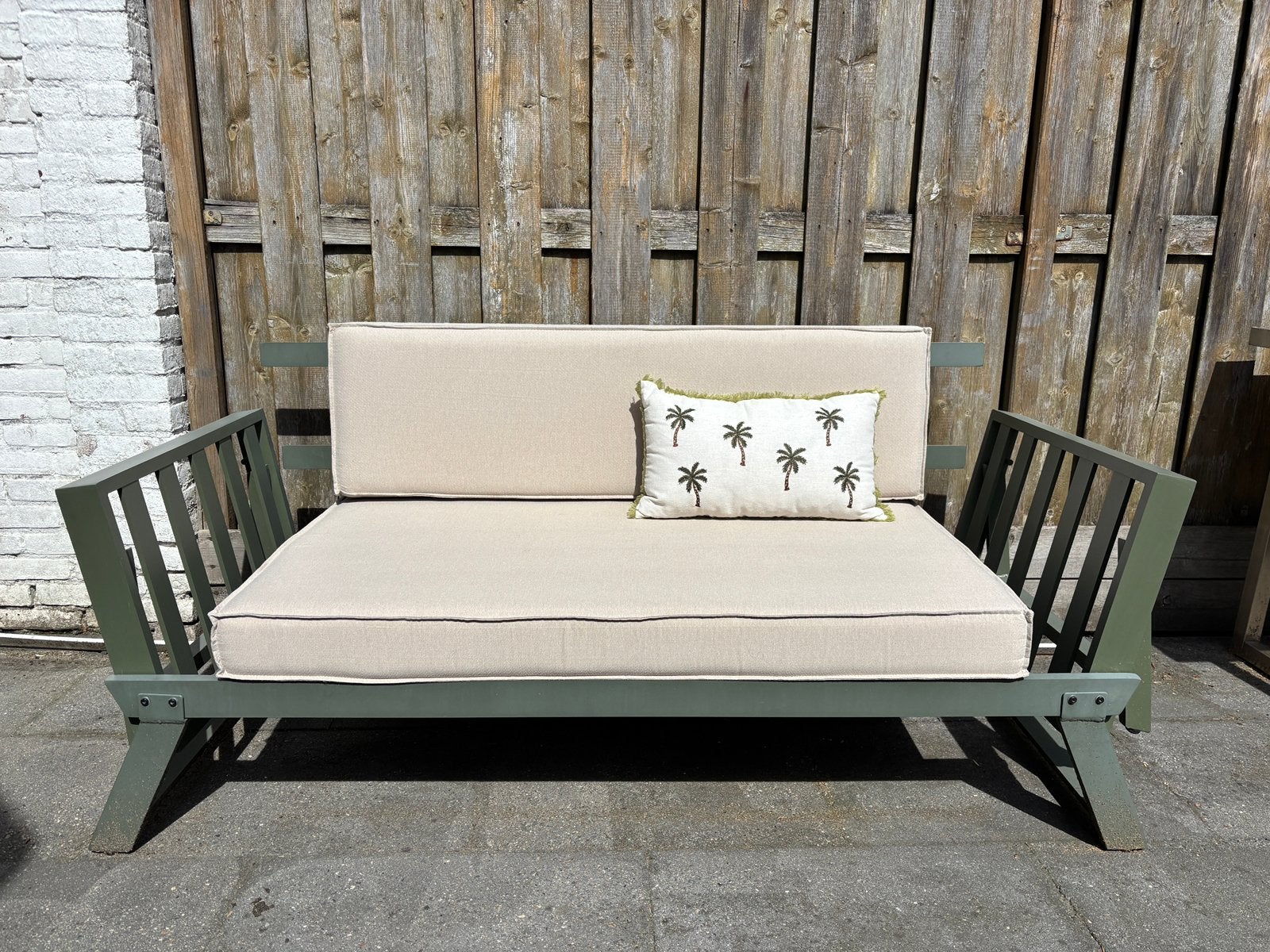 Verstelbare groene tuinbank met kussens, Tuin en Terras, Ophalen, Gebruikt, Aluminium