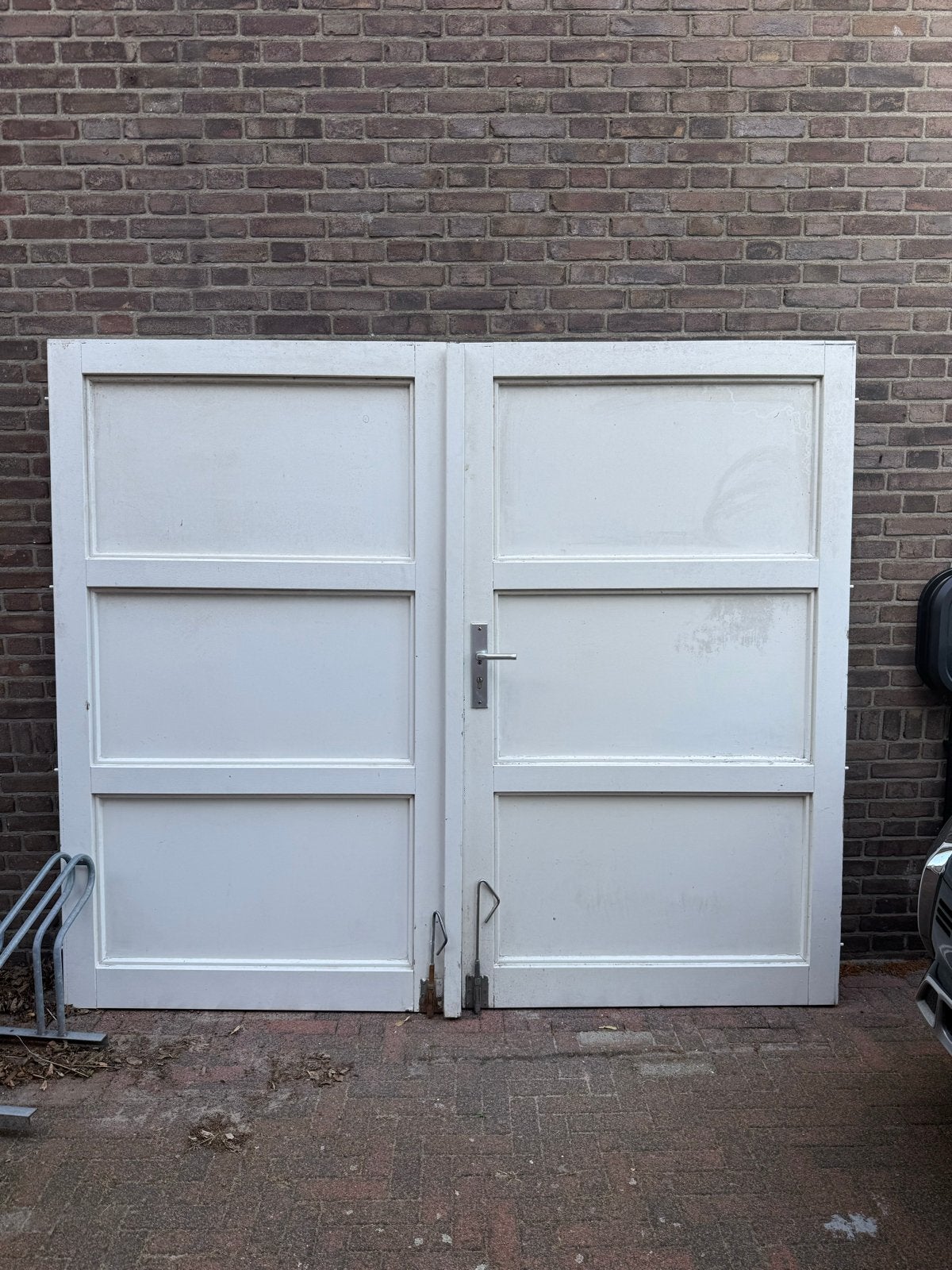 Robuuste hardhouten poort met driepuntssluiting, Ophalen, Gebruikt, 150 tot 200 cm, Hout