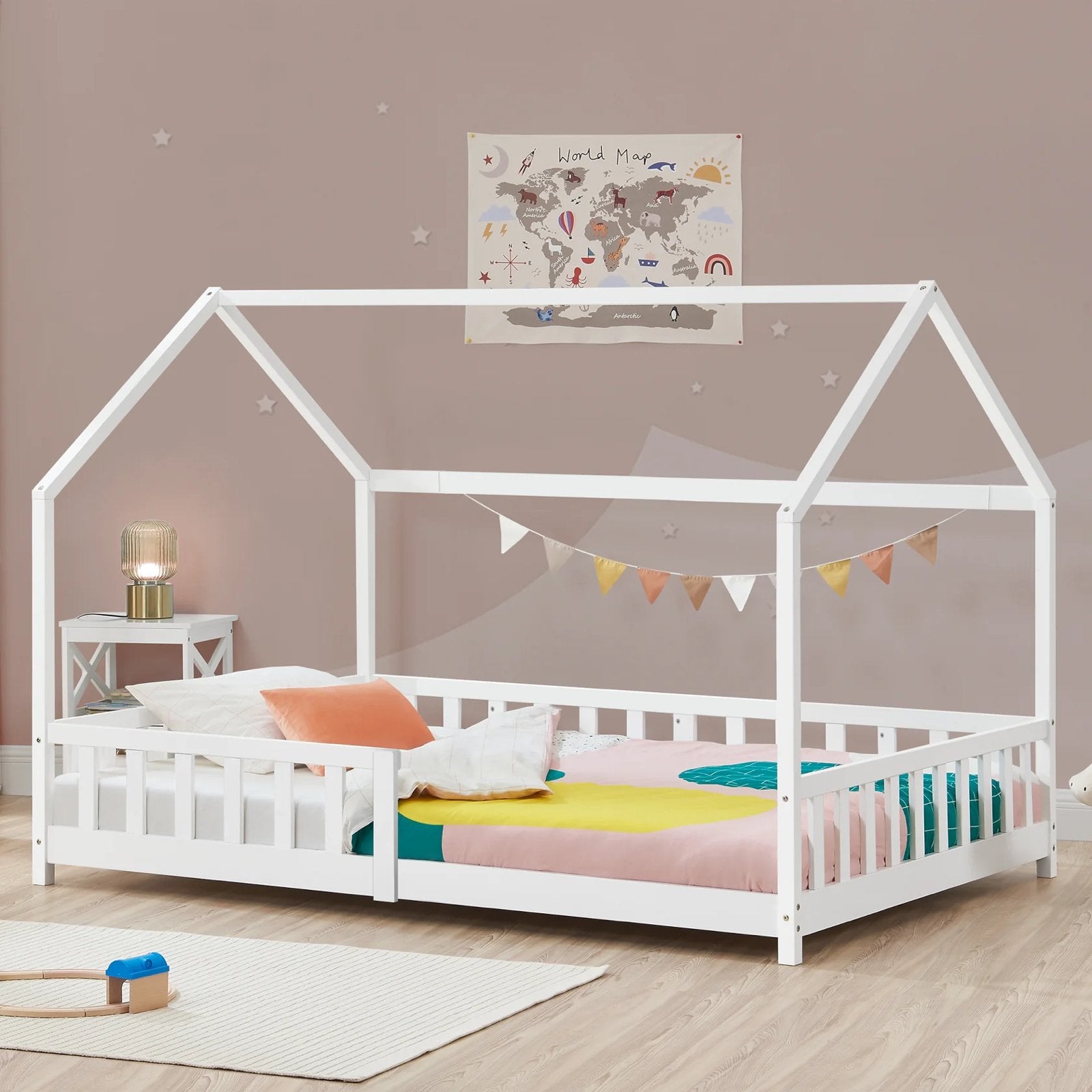 Kinderbed Hesel huisbed met uitvalbeveiliging wit 90x200, Ophalen, Zo goed als nieuw, 180 cm of meer, 85 tot 100 cm