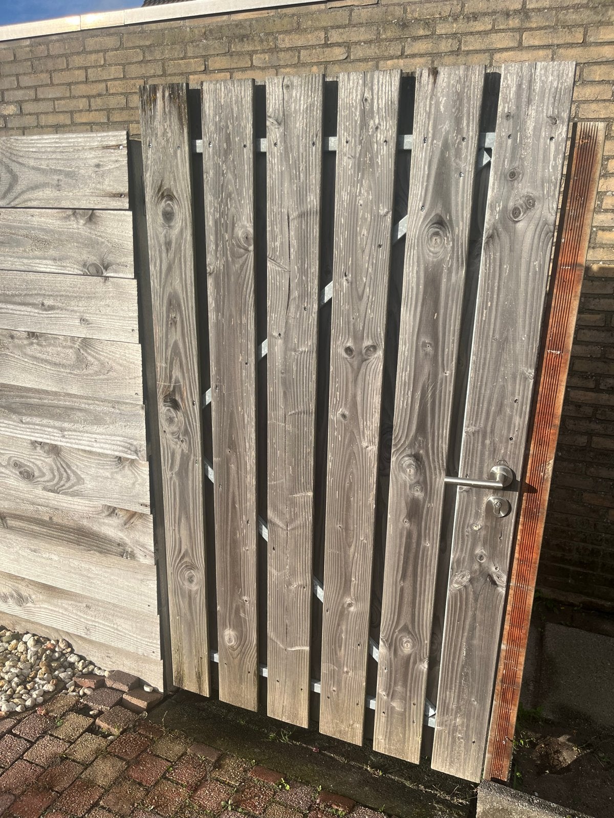 Houten Tuinpoort met Metalen Frame en Deurklink, Tuin en Terras, Ophalen, Met poort, Gebruikt, Tuinhek