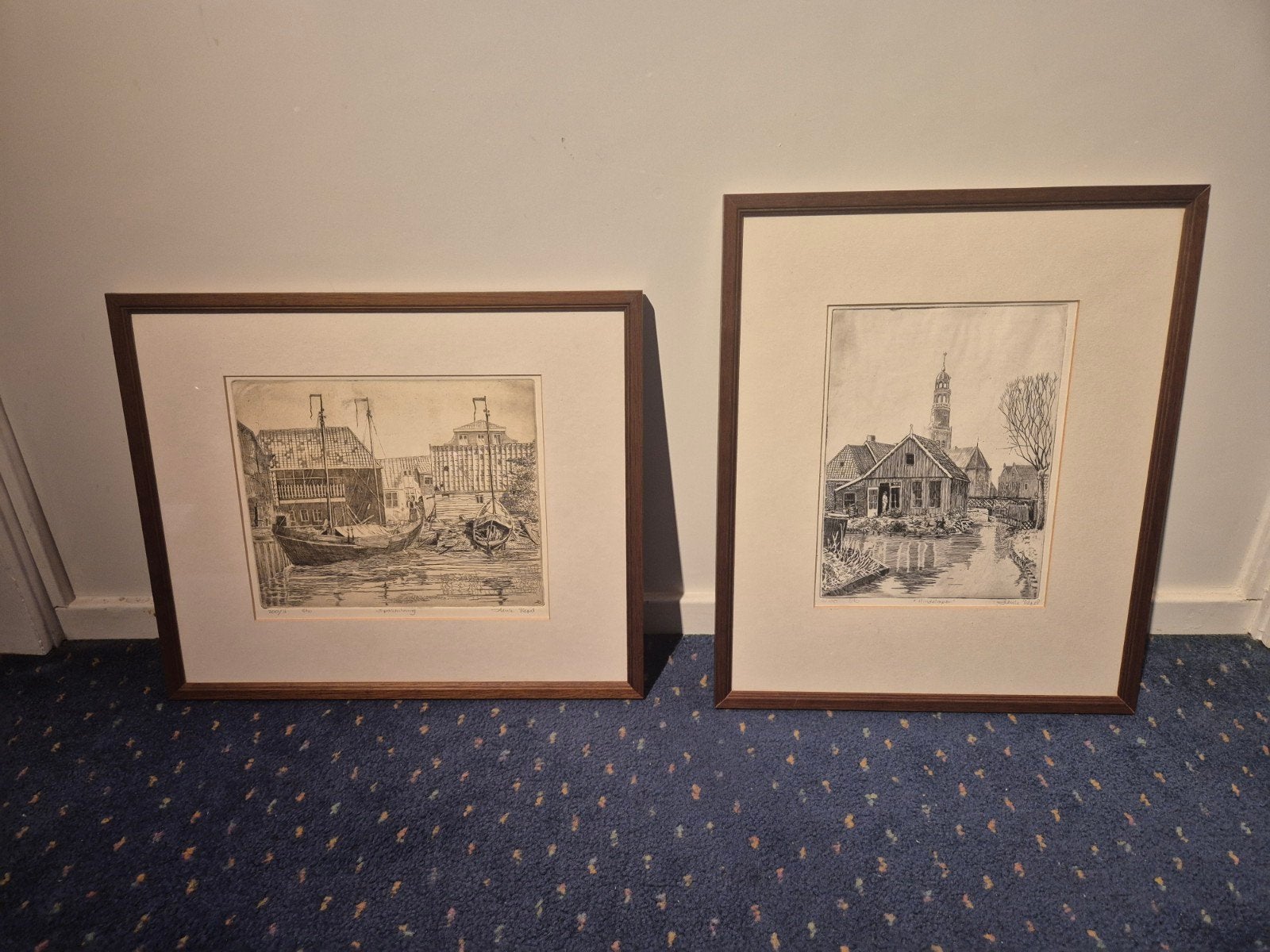 Henk Siepel pentekeningen Hindelopen en Spakenburg, ingelijs, Ophalen, 36 cm, 42 cm