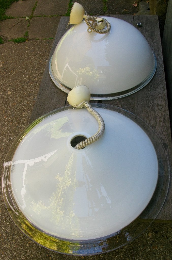 2x LEUCOS MURANO ITALY HANGLAMP DESIGN RENATO TOSO 1970, Ophalen of Verzenden, Gebruikt, Glas, Modern Italiaans design