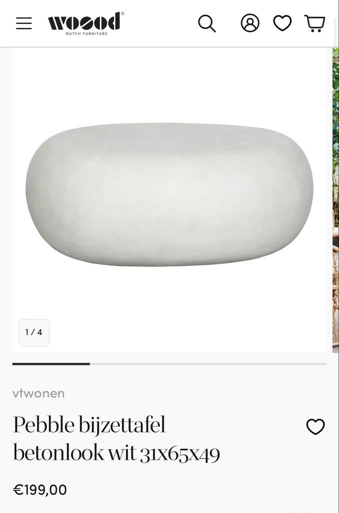 Bieden: Pebble bijzettafel-betonlook wit 31x65x49, Huis en Inrichting, Tafels | Bijzettafels, Nieuw, Ovaal, Minder dan 45 cm, 55 tot 75 cm