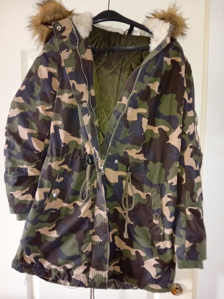 Warme legerjas / parka met bontkraag - Maat XL, Ophalen of Verzenden
