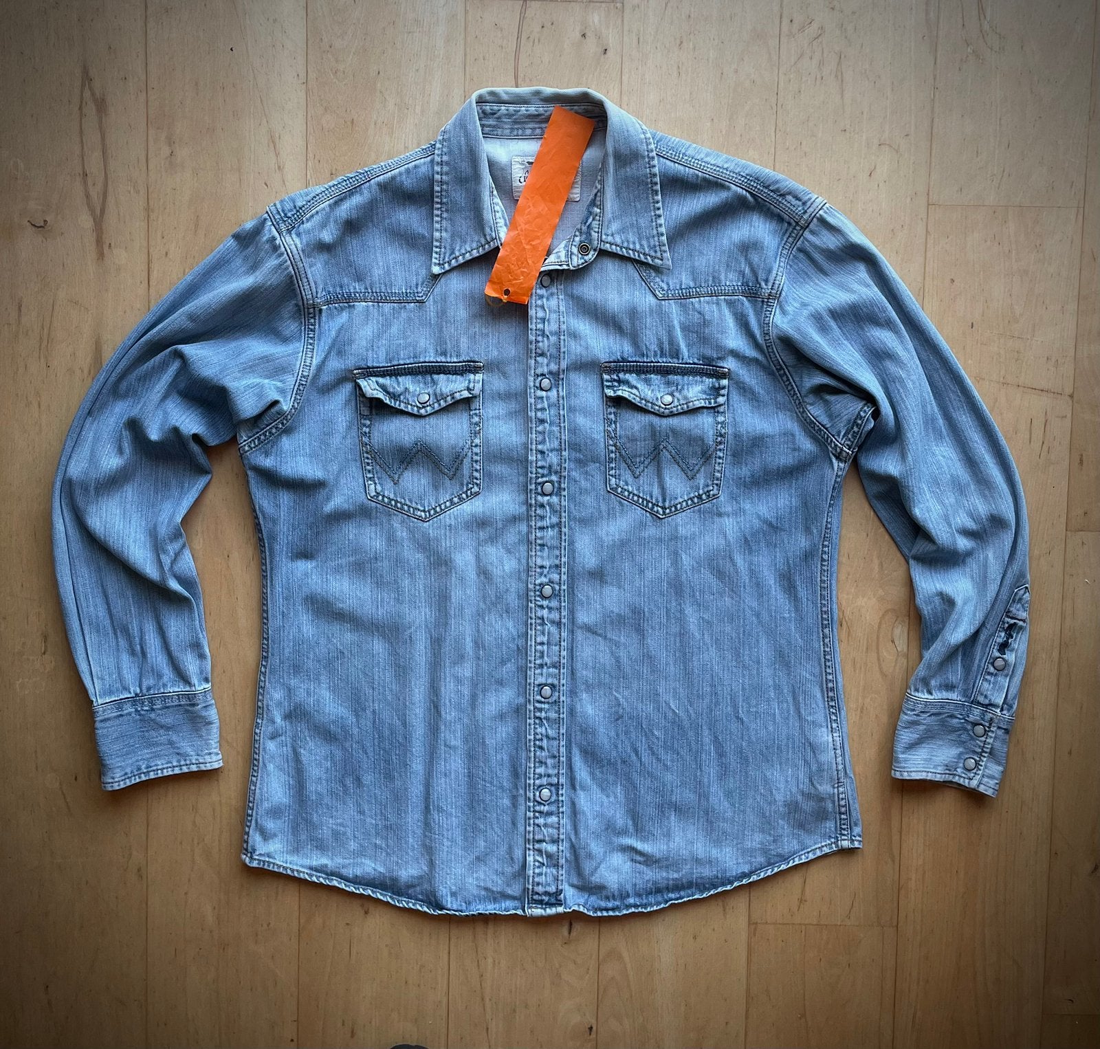 Wrangler spijker / denim - overhemd / shirt L, Ophalen of Verzenden, Zo goed als nieuw, Blauw, Halswijdte 41/42 (L)