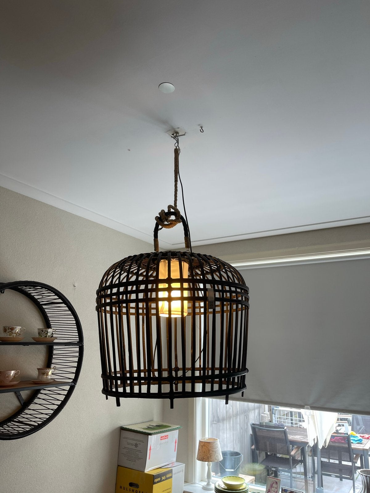 Rivièra Maison San Carlos hanglamp zwart, Huis en Inrichting, Lampen | Hanglampen, Ophalen, Gebruikt, Hout, 50 tot 75 cm
