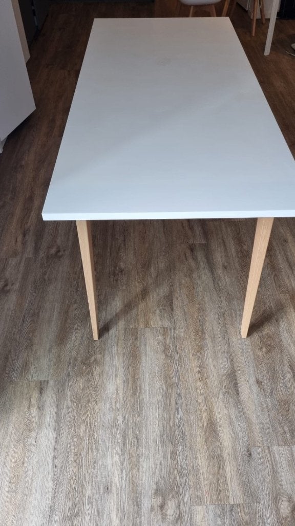 White dinning table 6-8 persons, Zo goed als nieuw, Vijf personen of meer, Rechthoekig, 50 tot 100 cm