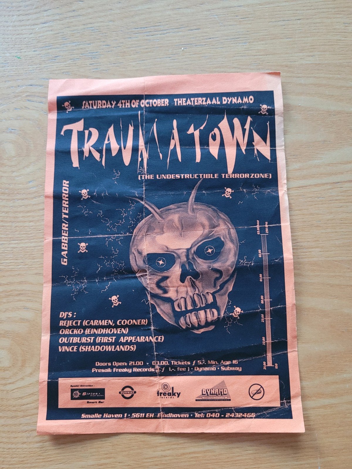 Traumatown flyer ( hardcore gabber thunderdome ), Ophalen of Verzenden
