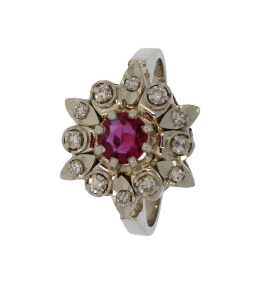 Diamanten robijn 14k gouden fraaie ring dames briljant rozet, Voordeelsieraden, Ophalen of Verzenden, Met edelsteen, Dame