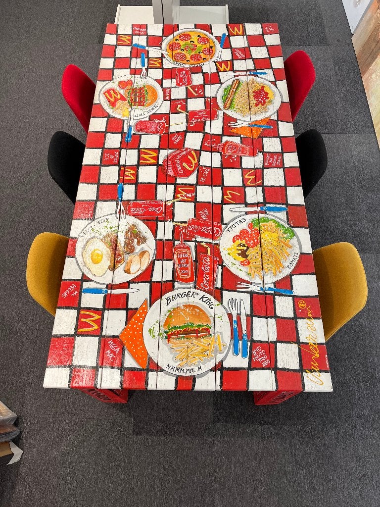 Unieke eettafel compleet met stoelen, Ophalen, Gebruikt, 50 tot 100 cm, Vijf personen of meer