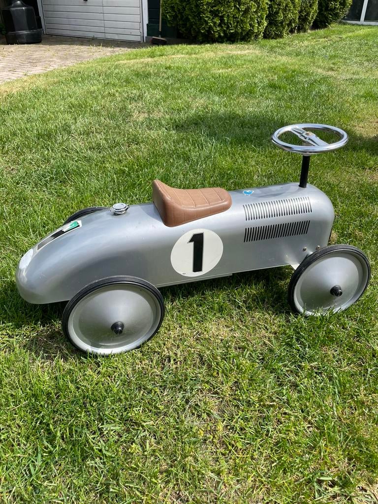 Vintage metalen loopauto / trapauto racewagen, Kinderen en Baby's, Speelgoed | Buiten | Voertuigen en Loopfietsen, Ophalen of Verzenden