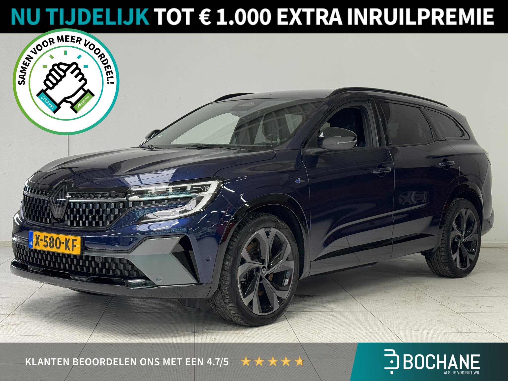 Renault Espace E-Tech full hybrid 200 Esprit Alpine 7p. | Tr, Auto's, Gebruikt, Blauw, 7 stoelen, Origineel Nederlands