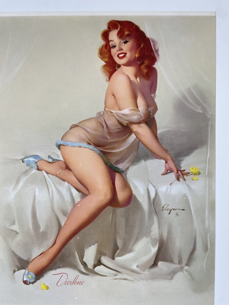 poster (kalenderblad) pin up 1950 Gil Elvgren, Ophalen of Verzenden, Gebruikt, A1 t/m A3, Overige onderwerpen