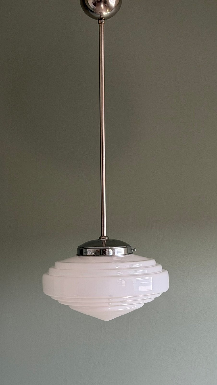 Vintage art deco hanglamp pendellamp Gispen Giso, Gebruikt, Glas, Art deco, Gispen, E27 (groot)