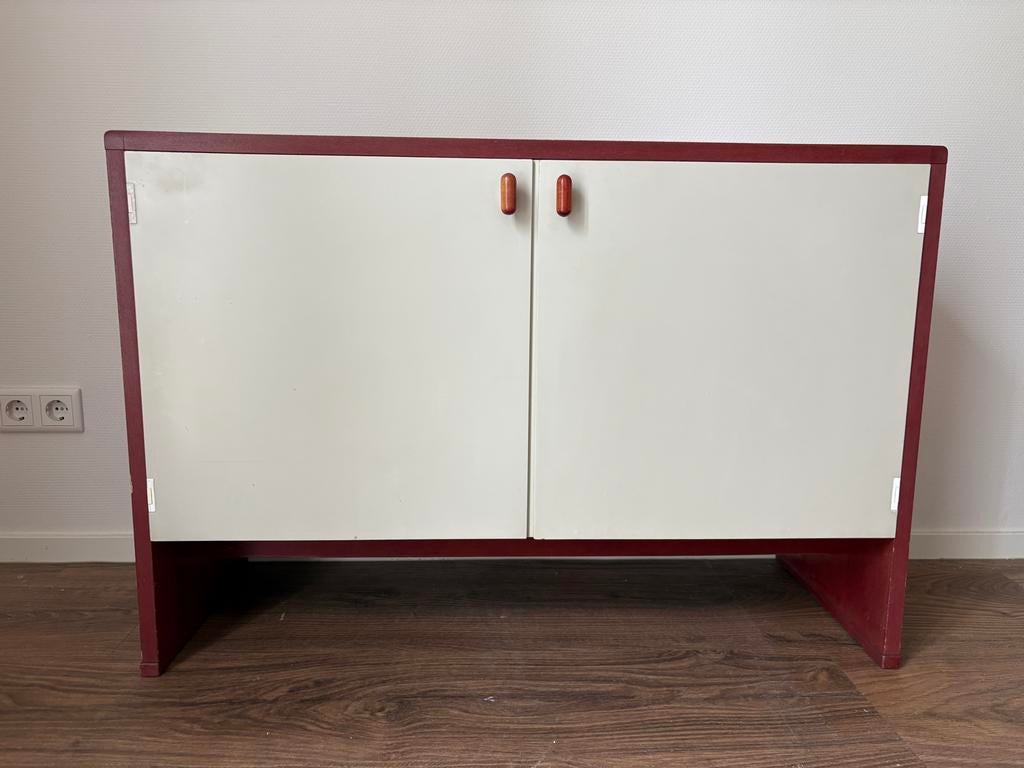 Vintage Pastoe dressoirkastje rood/wit, Huis en Inrichting, Ophalen, Vintage, 50 tot 100 cm, 25 tot 50 cm