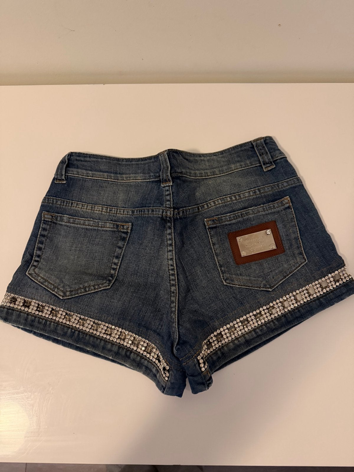 Originele Philipp Plein denim shorts met Swarovski steentjes, Maat 38/40 (M), Kort, Blauw, Ophalen of Verzenden