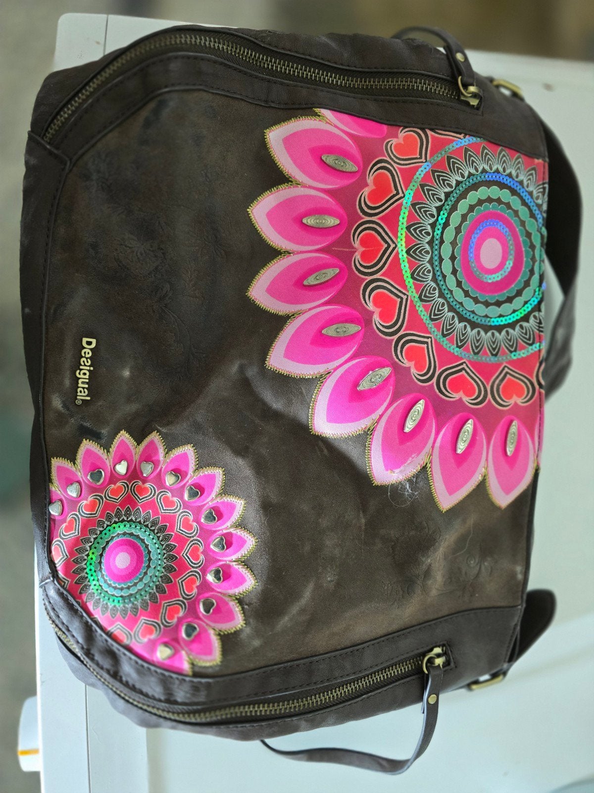 Desigual Schoudertas met Kleurrijke Mandala Print, Ophalen of Verzenden, Gebruikt, Bruin, Schoudertasje