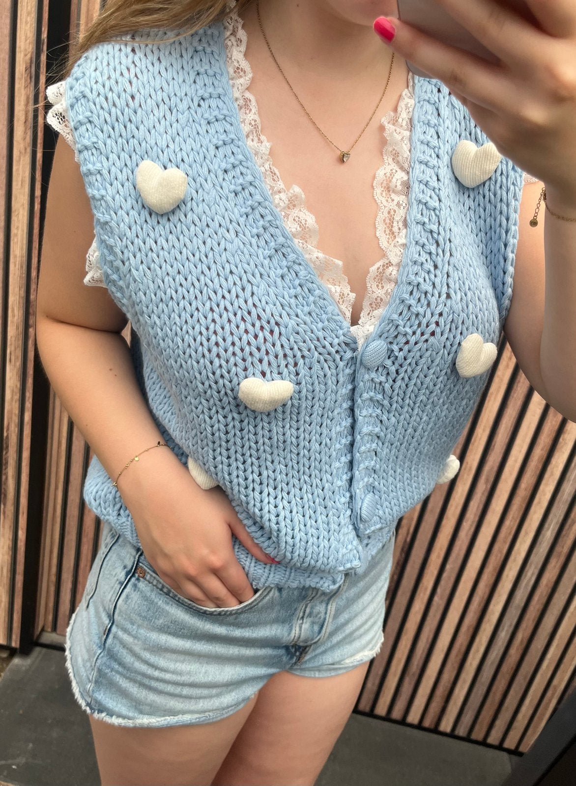 Vestje hartjes en kant, Ophalen of Verzenden, Nieuw, Blauw, Zonder mouw