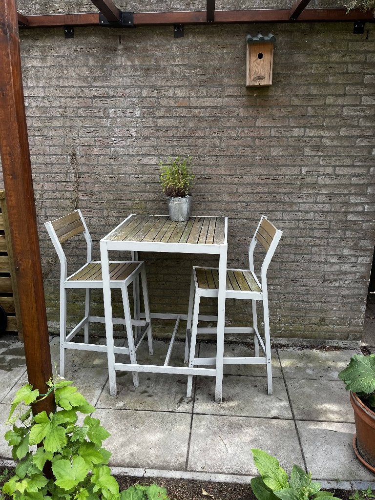 bartafel en 2 stoelen voor buiten, Ophalen, Gebruikt, Vierkant, Aluminium