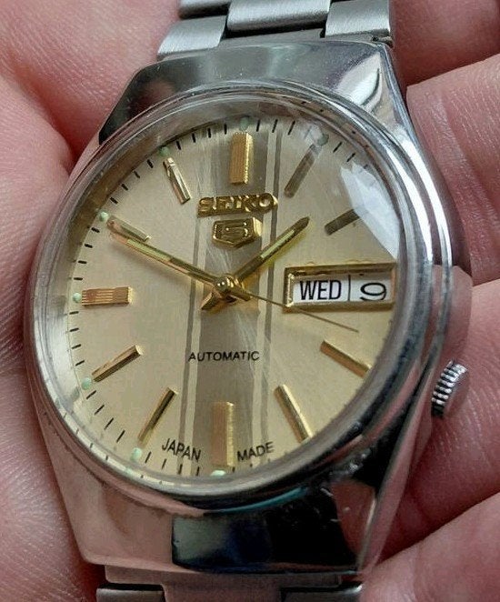 Vintage Seiko 5 Automatic 7S26-7030 Polshorloge Goudkleurig, Ophalen of Verzenden