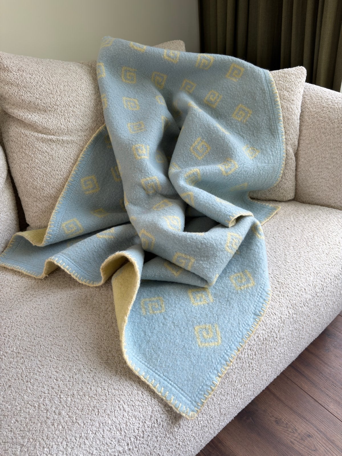 Vintage wollen deken plaid 90x150 | Blauw geel, Woondeken, Wol, Nieuw, Blauw