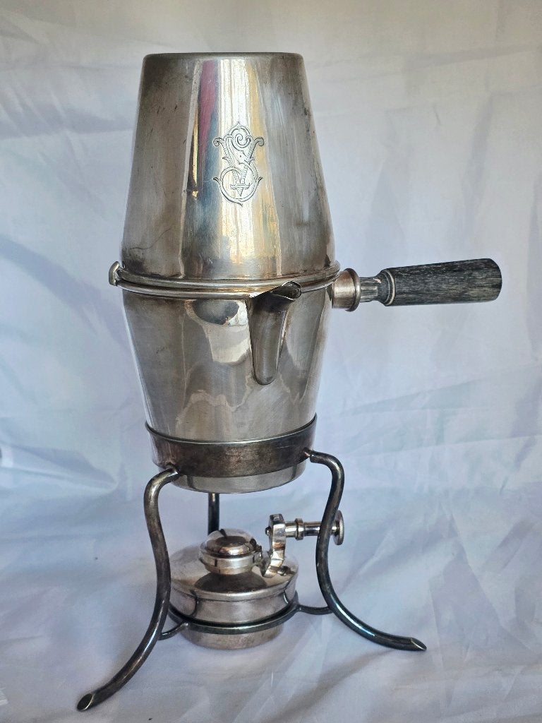 19eeuw verzilverd cafetière met verwarming en stand, Ophalen of Verzenden