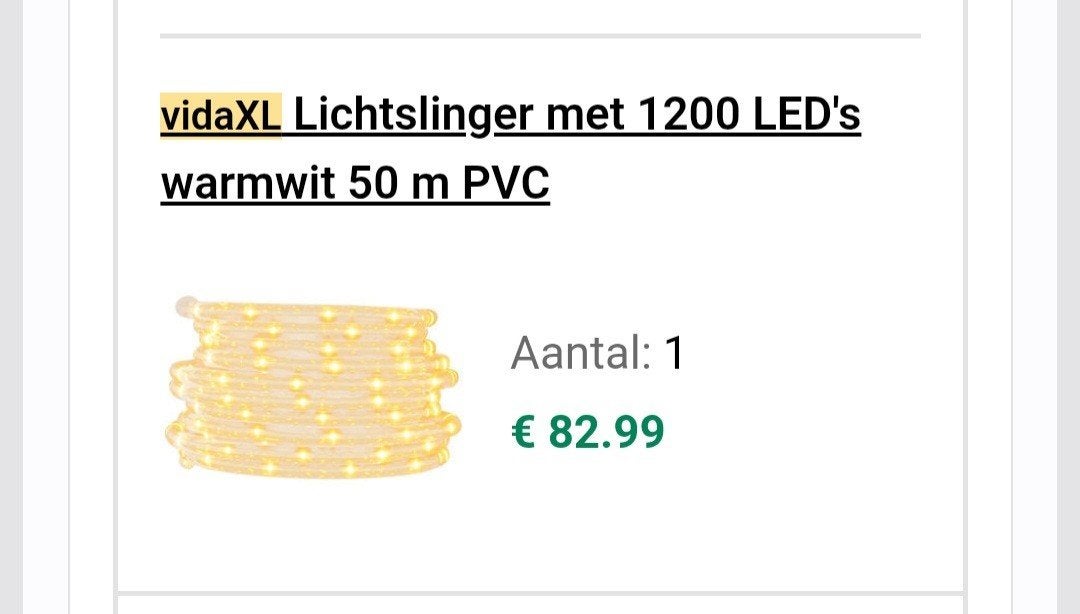 vidaXL Lichtslang 50m warmwit LED zo goed als nieuw, Ophalen, Kunststof, Minder dan 50 watt, Netvoeding