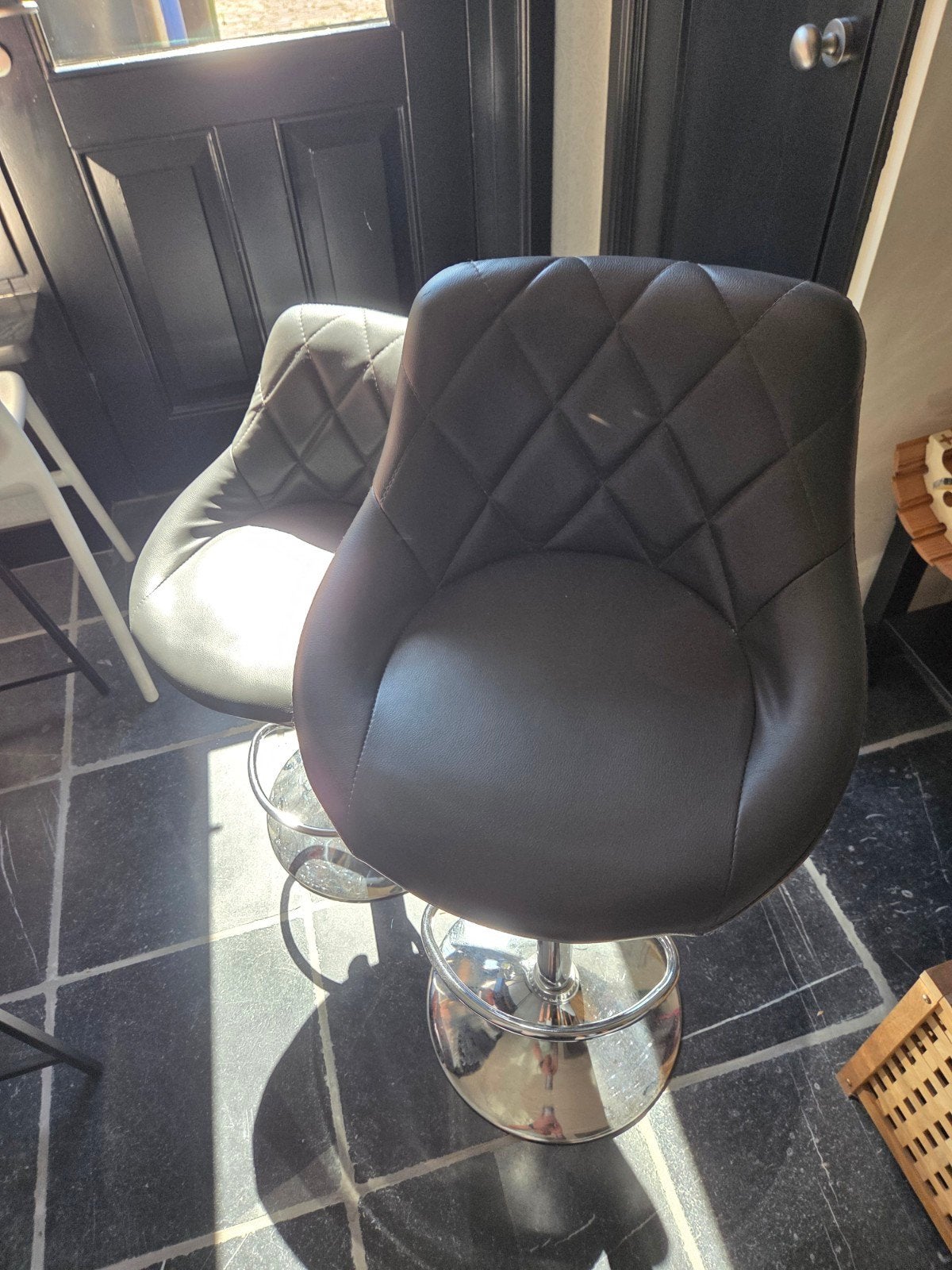 Set van 2 verstelbare barkrukken met rugleuning, Ophalen, Gebruikt, 90 cm of meer, In hoogte verstelbaar