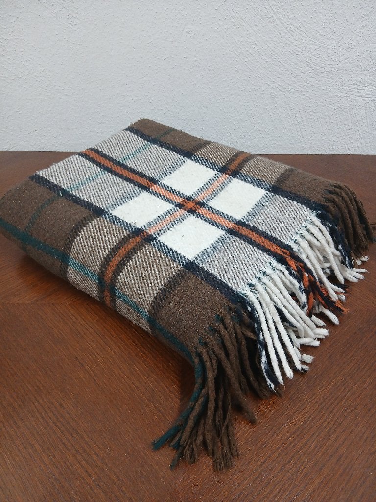 Groot vintage plaid/deken, jaren 70 (210 x 165 cm), Gebruikt, 210 cm, Wol, Met franjes/kwastjes